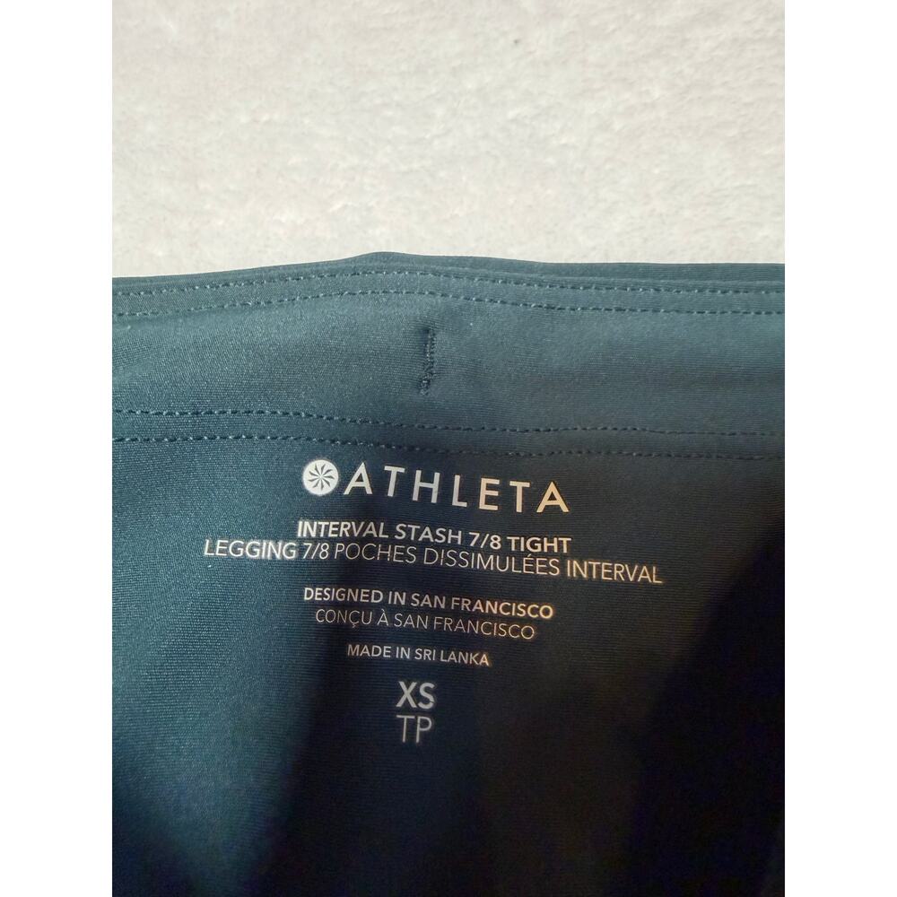 Athleta Leggings Interval Stash 7/8 Forest Dark Green Pockets Tights XS - Picture 2 of 7